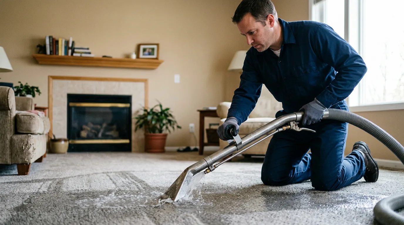 Water damage restoration technician working near Leesburg, IN